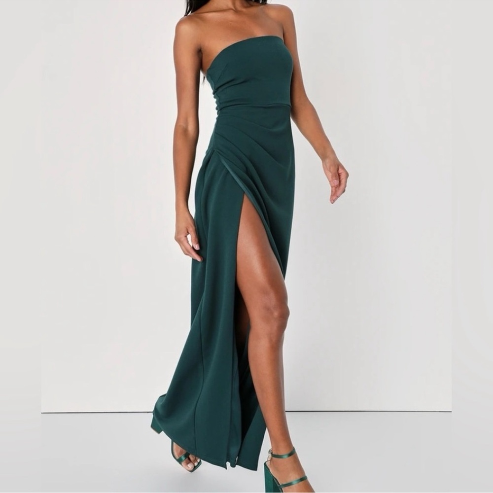 LULUS FOXY EMERALD GREEN STRAPLESS MAXI DRESS - M - Picture 2 of 4